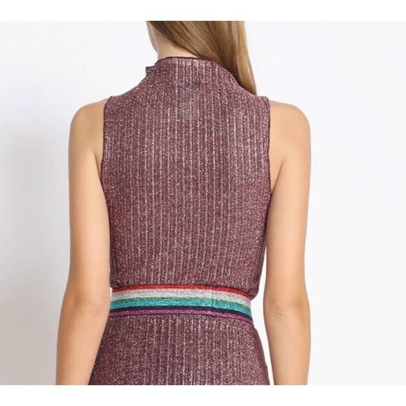 Sans Souci Pink Sparkle Pleated Lurex Mock Neck Top - M - Picture 7 of 7